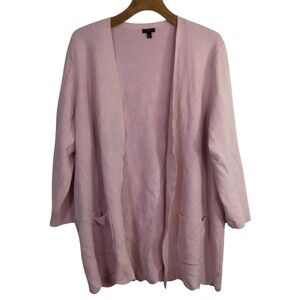 Talbots Womens Cardigan Sweater Knitted Open Front Long Sleeves Pink Size 3X